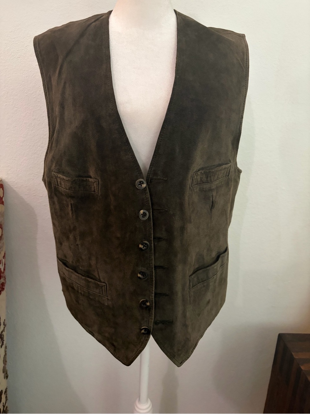 Vintage GAP Men's Dark Brown leather Button Vest